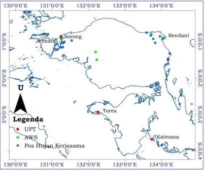 Gambar 3. Sebaran stasiun iklim dan stasiun hujan di Provinsi Papua Barat 