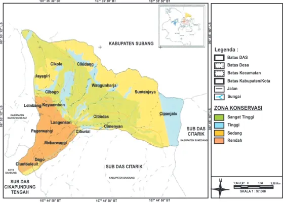 Gambar 9. Peta zona konservasi potensial/alami Sub DAS Cikapundung Hulu. 