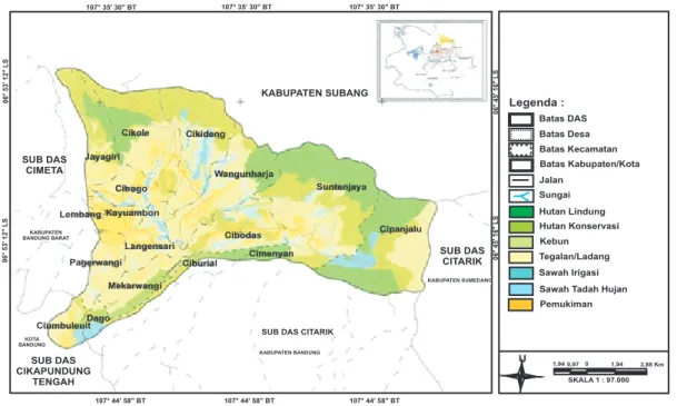 Gambar 5. Peta penggunaan lahan tahun 2009 (Sumber: Dinas Permukiman dan Perumahan  Provinsi Jawa  Barat, 2004,  hasil modifikasi dari Peta Rupa Bumi skala 1:25.000, Bakosurtanal).