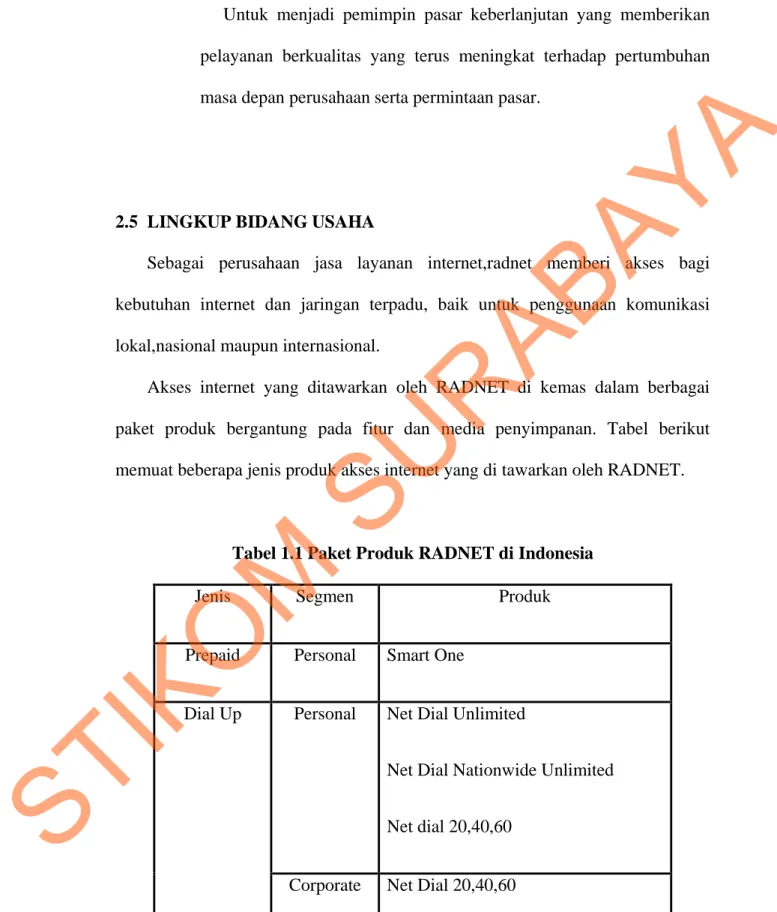 Tabel 1.1 Paket Produk RADNET di Indonesia 