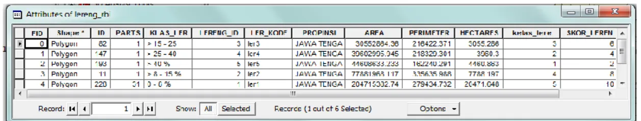Gambar 3.20  Data attribute Kemiringan Lereng  Sub DAS Dengkeng 