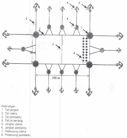 Gambar 3. Konstruksi Long-line berbingkai ukuran 50 m x 100 m 