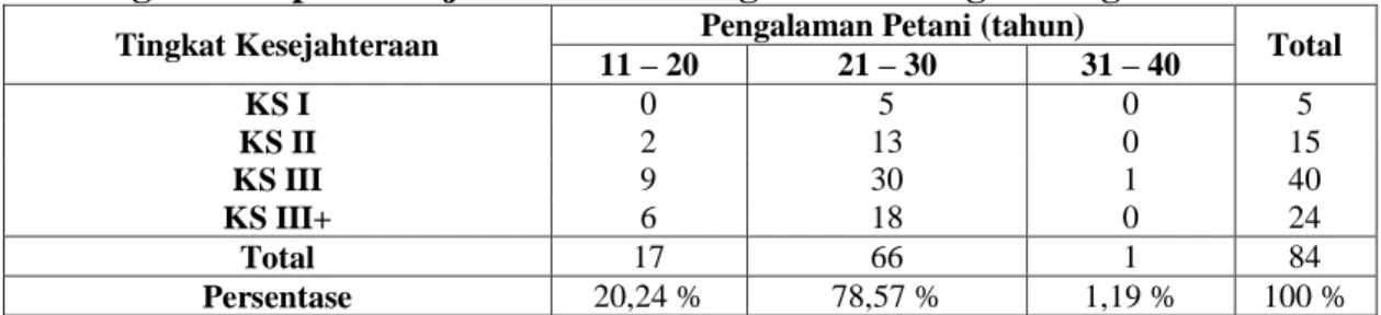 Tabel  2  hasil  pengujian  koefisien  kontingensi  menunjukkan  bahwa  petani  yang  berpendidikan  SMA  berjumlah  49  petani  pada  KS  III  dengan  persentase  58,33%