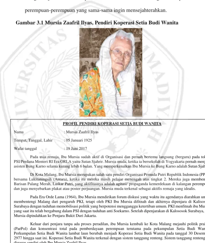 Gambar 3.1 Mursia Zaafril Ilyas, Pendiri Koperasi Setia Budi Wanita 
