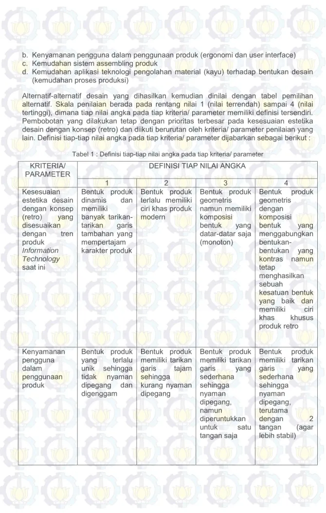Tabel 1 : Definisi tiap-tiap nilai angka pada tiap kriteria/ parameter  KRITERIA/ 