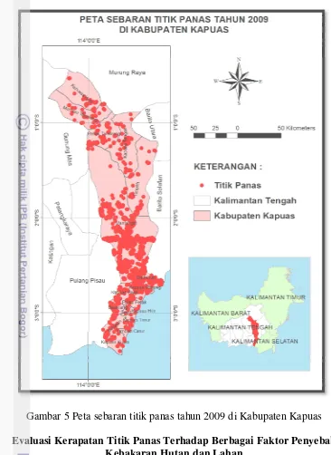 Gambar 5 Peta sebaran titik panas tahun 2009 di Kabupaten Kapuas 