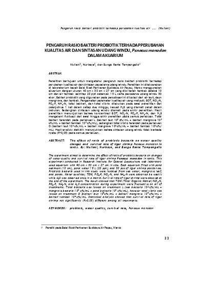 PENGARUH RASIO BAKTERI PROBIOTIK TERHADAP PERUBAHAN KUALITAS AIR DAN ...