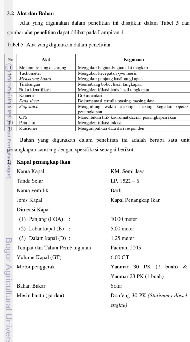 Tabel 5  Alat yang digunakan dalam penelitian 