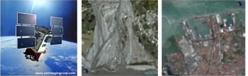 Gambar 1.1. Satelit dan citra Quickbird  (sumber : www.satimagingcorp.com) 