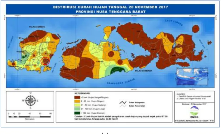 Gambar  2.17  (a)  s/d  (e)  Peta  Distribusi  Curah  Hujan  Provinsi  Nusa  Tenggara  Barat  tanggal 16 – 20 November 2017 