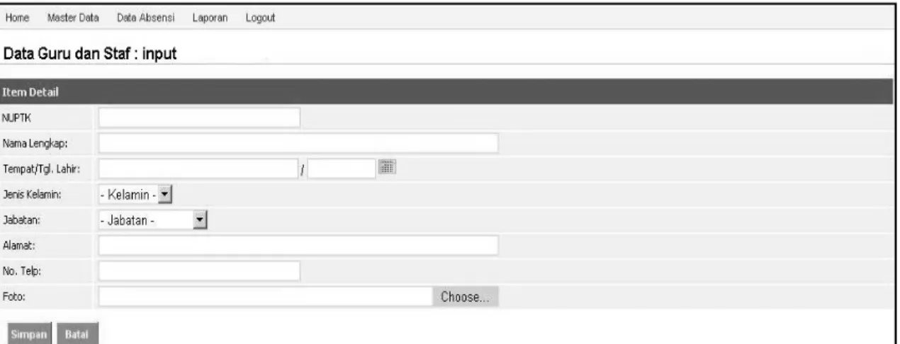 Gambar 6. Tampilan Form Data Guru dan Staf Input 
