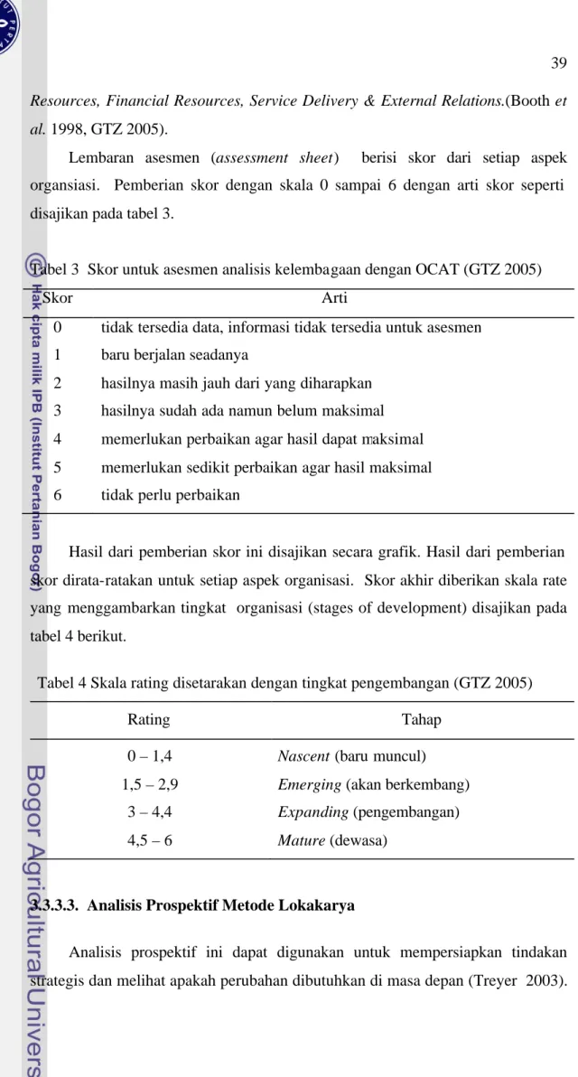 Tabel 3  Skor untuk asesmen analisis kelembagaan dengan OCAT (GTZ 2005) 