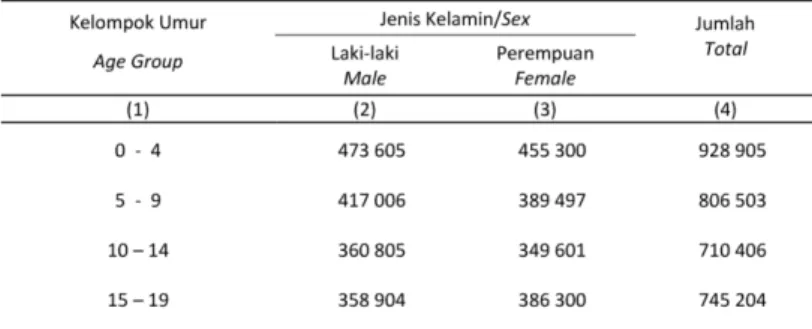 Tabel 2. Data Statistik Penduduk Berdasarkan Umur Dan Jenis Kelamin 