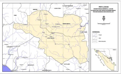 Gambar 1. Peta Lokasi Penyelidikan di Kabupaten Aceh  Tengah dan Kabupaten Bener Meriah 