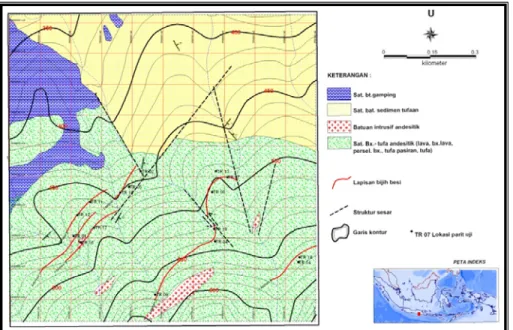 Gambar 2. Peta Geologi Kompleks Tumpak Uni – Suroliman, ds. Watuagung, Kecamatan Dongko,  Kabupaten Trenggalek, Jawa Timur 