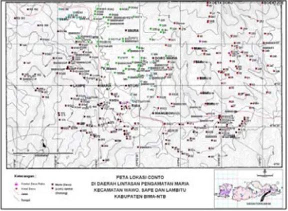 Gambar 2. Peta Lokasi Conto di daerah  lintasan Pengamatan Maria Kecamatan Wawo, 
