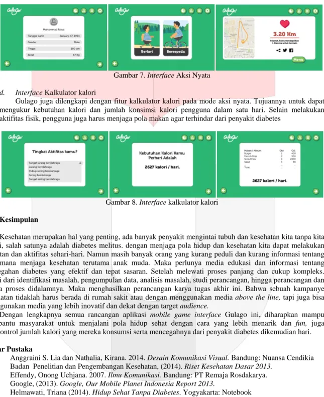 Gambar 8. Interface kalkulator kalori  4.  Kesimpulan  