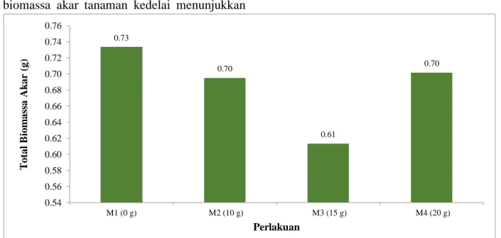 Gambar 3. Rata-rata Total Biomassa Akar (g) Tanaman Kedelai  dengan Aplikasi Mikoriza dan kompos