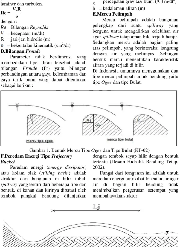 Gambar 1. Bentuk Mercu Tipe Ogee dan Tipe Bulat (KP-02)  F.Peredam Energi Tipe Trajectory 