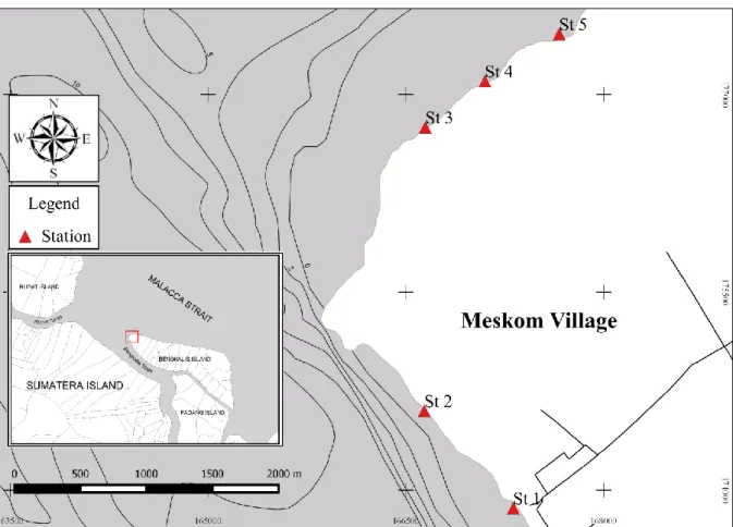 Gambar 1. Lokasi Penelitian Desa Meskom Kecamatan Bengkalis Provinsi Riau  Pengukuran kecepatan arus dengan 