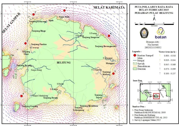 Gambar 4. Pola arus rata-rata bulan Februari Perairan Belitung. 