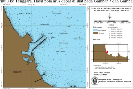 Gambar 6 menunjukkan current rose. Berdasarkan Gambar 16, dapat dilihat bahwa arah arus dominan di  Perairan Pelabuhan Cirebon yaitu ke arah barat laut