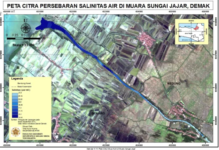 Gambar 5. Peta Citra Sebaran Salinitas Air di Muara Sungai Jajar 