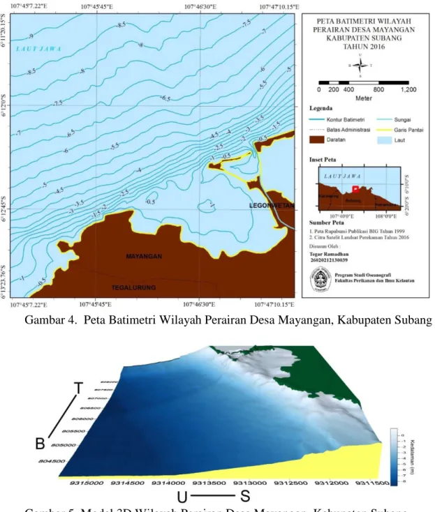 Gambar 4.  Peta Batimetri Wilayah Perairan Desa Mayangan, Kabupaten Subang 