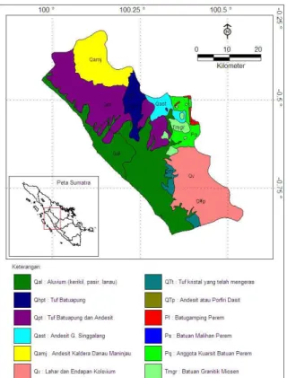 Gambar 2.  Peta Geologi Padang Pariaman Diolah dari Peta Geologi Lembar                              Padang, Sumatera Barat 