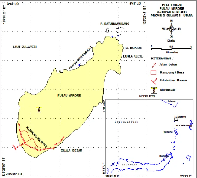 Gambar 1. Lokasi daerah penelitian di Pulau Marore, Sulawesi Utara