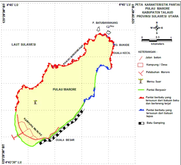 Gambar 4  Peta Karakteristik Pantai di sekitar Pulau Marore