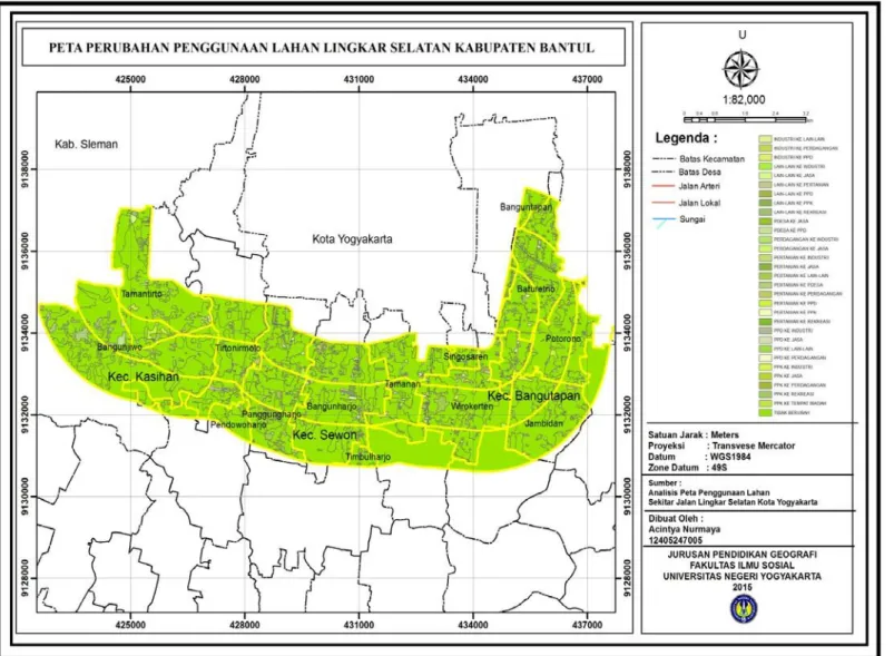 Gambar 1. Peta Perubahan Penggunaan Lahan Lingkar Selatan Kabupaten Bantul 2006-2013