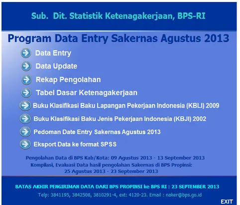Gambar 5. Menu program pengolahan Sakernas Agustus 2013  A.  Menu Data Entry  