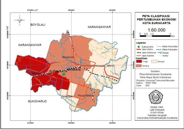 Gambar 1. Peta Klasifikasi Pertumbuhan Ekonomi Kecamatan Kota Surakarta 