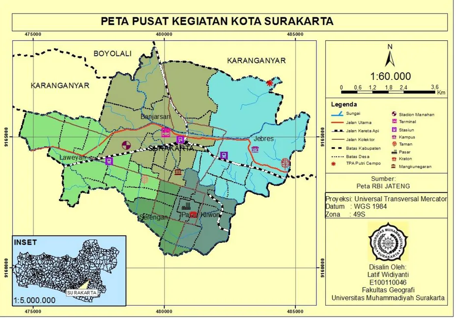 Gambar 1.4 Peta Pusat Keegiatan Kota  Surakarta 