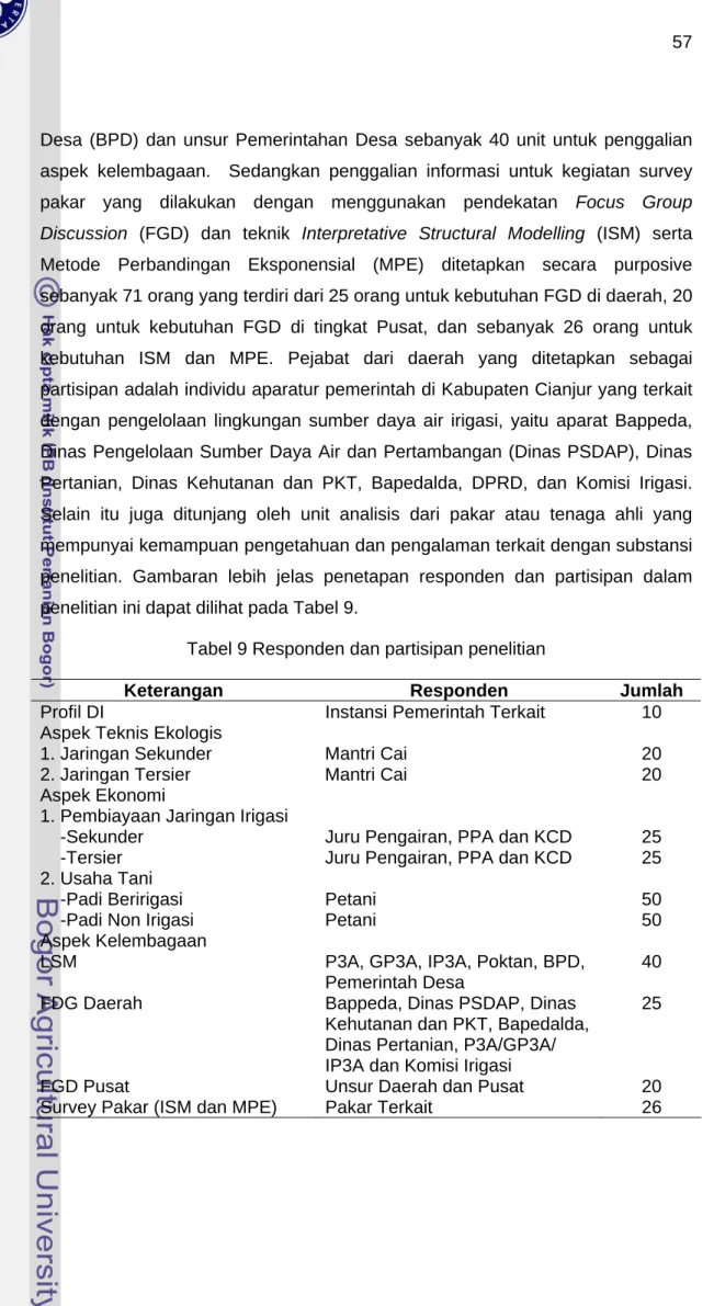 Tabel 9 Responden dan partisipan penelitian 
