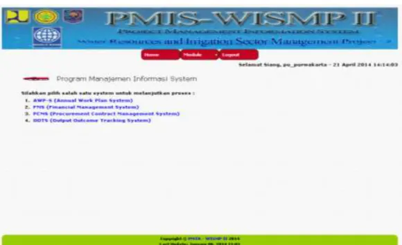 Gambar  2. Tampilan Awal Aplikasi PMIS 