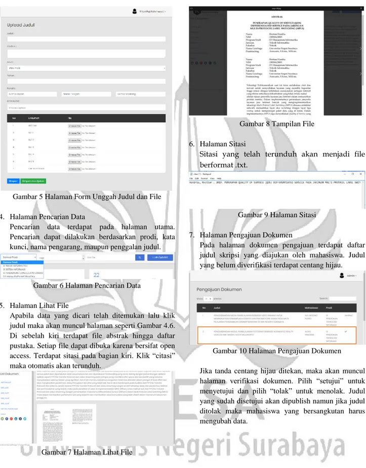 Gambar 5 Halaman Form Unggah Judul dan File  4.  Halaman Pencarian Data 