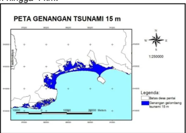 Gambar 3. Wilayah yang tergenangi gelombang tsunami setinggi 15 m 