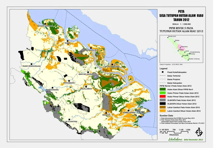 Gambar peta Pipib revisi  3 pada tutupan hutan alam riau tahun 2012  Ini lantaran, lambatnya proses penegak hukum mengakibatkan proses penegakan hukum yang masih  belum memiliki kemampuan untuk memberikan efek jera kepada pelaku terutama dalang  