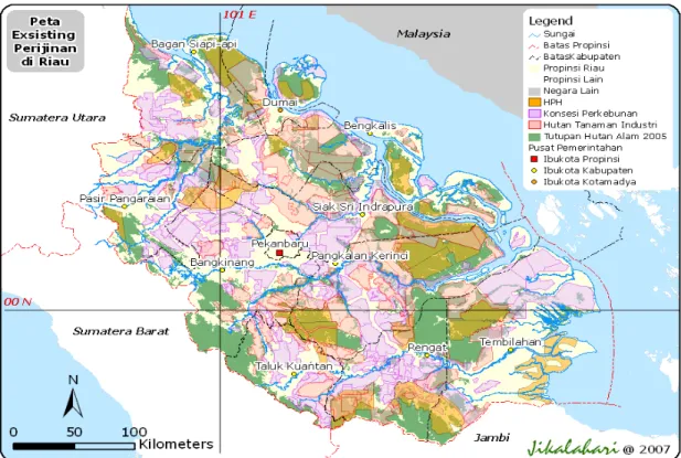 Gambar . 7 Peta Hutan Alam Yang Tersisa Vs Perkebunan, HTI dan HPH Tahun 2006 