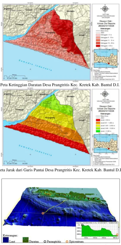 Gambar 2. Peta Ketinggian Daratan Desa Prangtritis Kec. Kretek Kab. Bantul D.I. Yogyakarta 