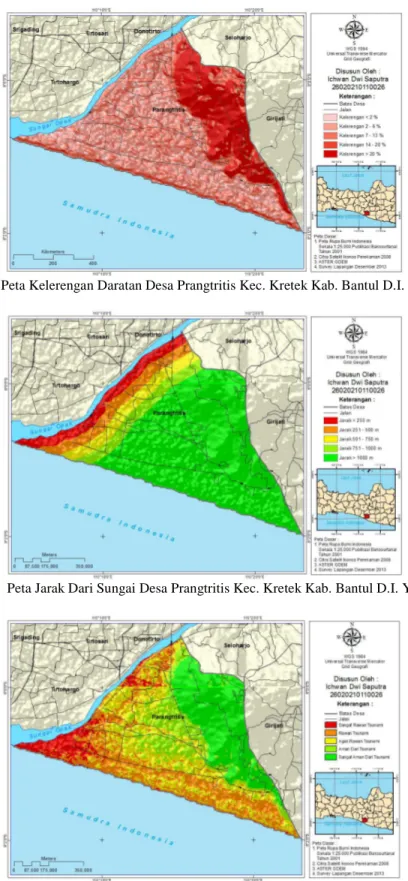 Gambar 5.  Peta Kelerengan Daratan Desa Prangtritis Kec. Kretek Kab. Bantul D.I. Yogyakarta 