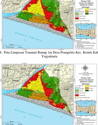 Gambar 9.  Peta Limpasan Tsunami Runup 4m Desa Prangtritis Kec. Kretek Kab. Bantul D.I