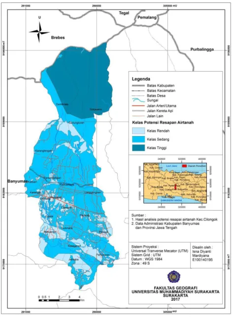 Gambar 1. Peta Potensi Resapan Airtanah di Kecamatan Cilongok