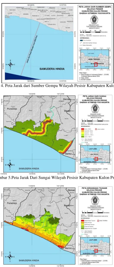 Gambar 4. Peta Jarak dari Sumber Gempa Wilayah Pesisir Kabupaten Kulon Progo 