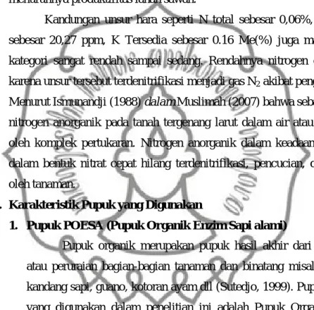 Tabel  4.1 menunjukkan tanah  di  daerah  penelitian  ini  mempunyai pH  agak  masam,  KPK  23,31  Cmol(+)kg -1 (sedang) dan kandungan  C-organik  1.98%  (rendah)