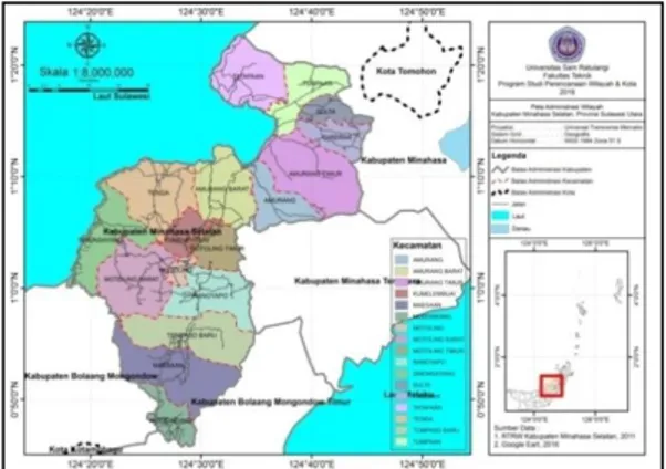 Gambar 1. Peta Administrasi Kabupaten  Minahasa Selatan 