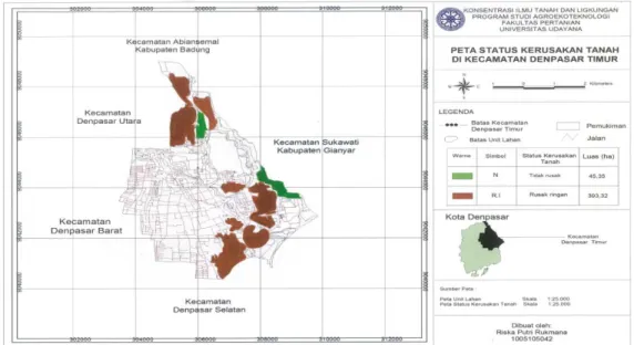 Gambar 3. Peta Status Kerusakan Tanah Di Kecamatan Denpasar Timur 