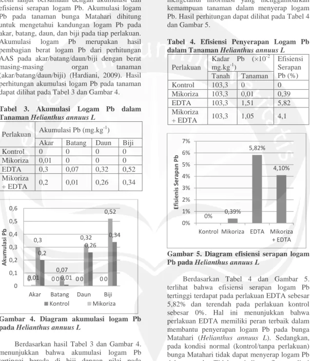 Tabel  3.  Akumulasi  Logam  Pb  dalam  Tanaman Helianthus annuus L 